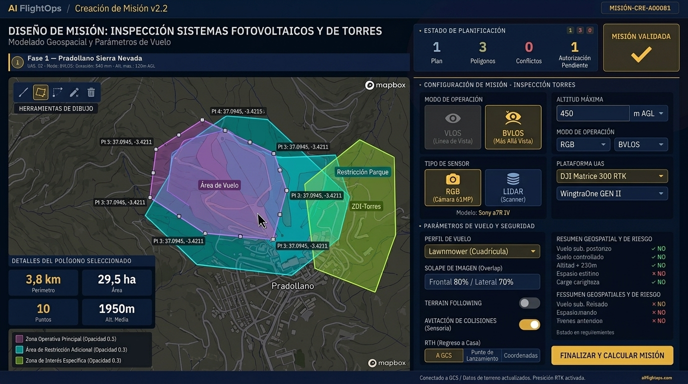 Diseño de misión en el mapa con drones
