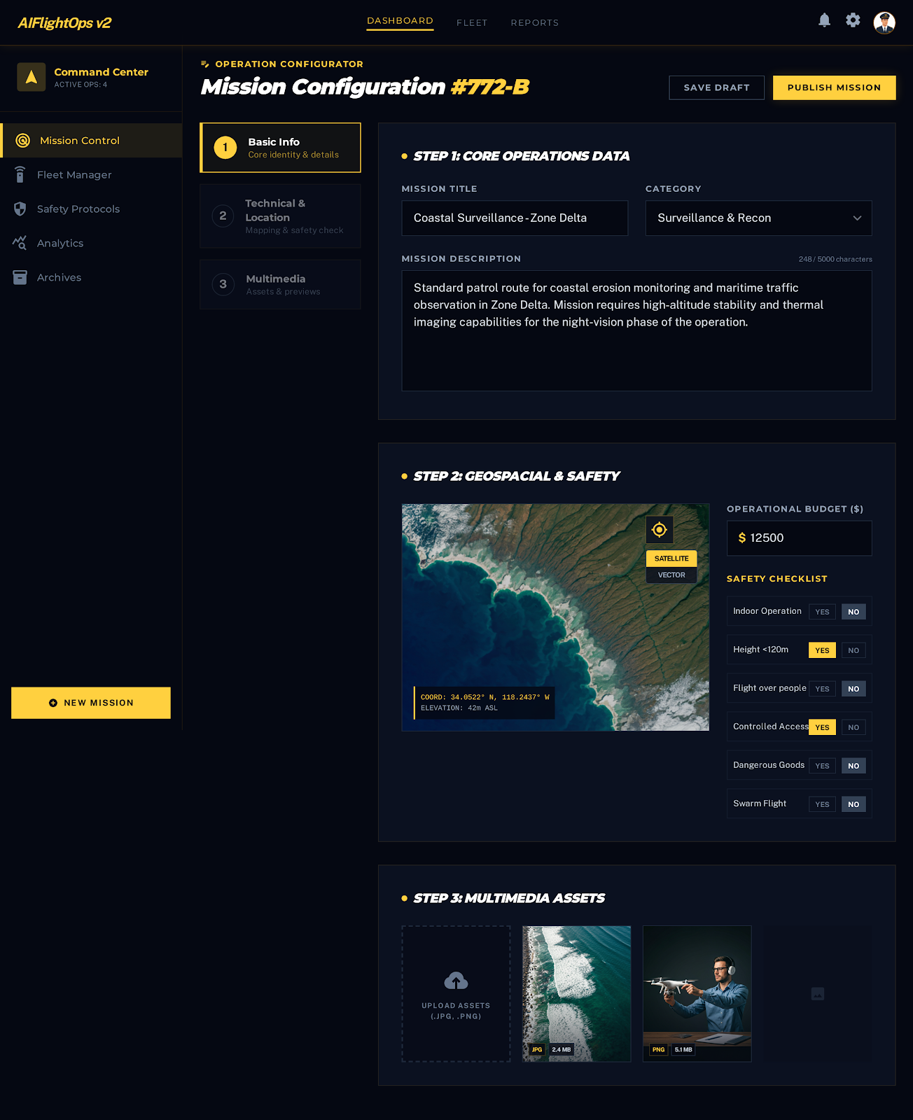 Configuración de necesidades de la misión drone