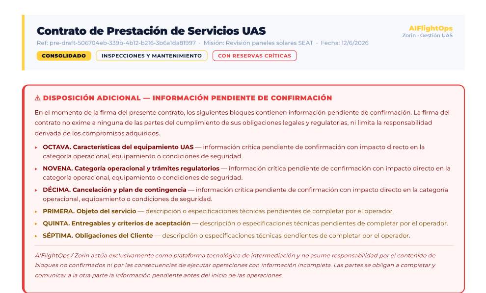 Contrato de prestación de servicios UAS generado automáticamente en AIFlightOps